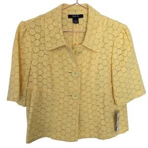 Style & Co. Yellow Polka Dot Cropped Jacket Size 6 boho tea time lounge linen